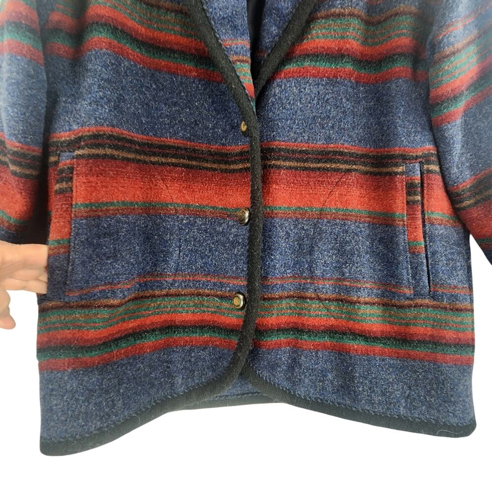 VTG 80’s Woolrich WMNS Blanket Jacket Wool Stripped Aztec Red Western SZ M EUC - Picture 5 of 16